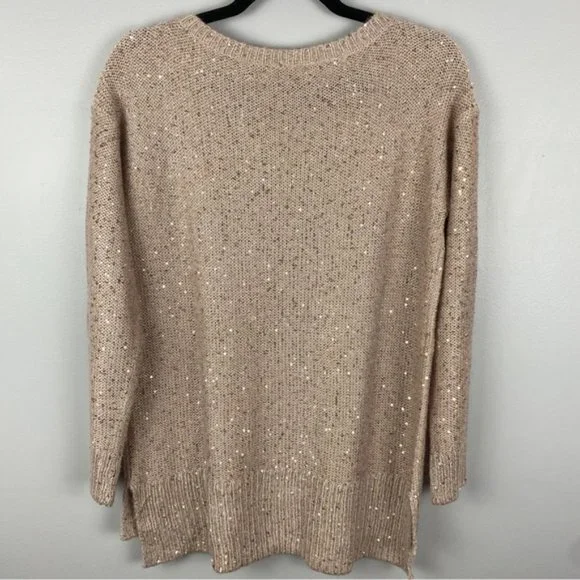 NYDJ Sequin Oversized Ntral Sweater XS Cream Pink Cameo - Picture 7 of 13